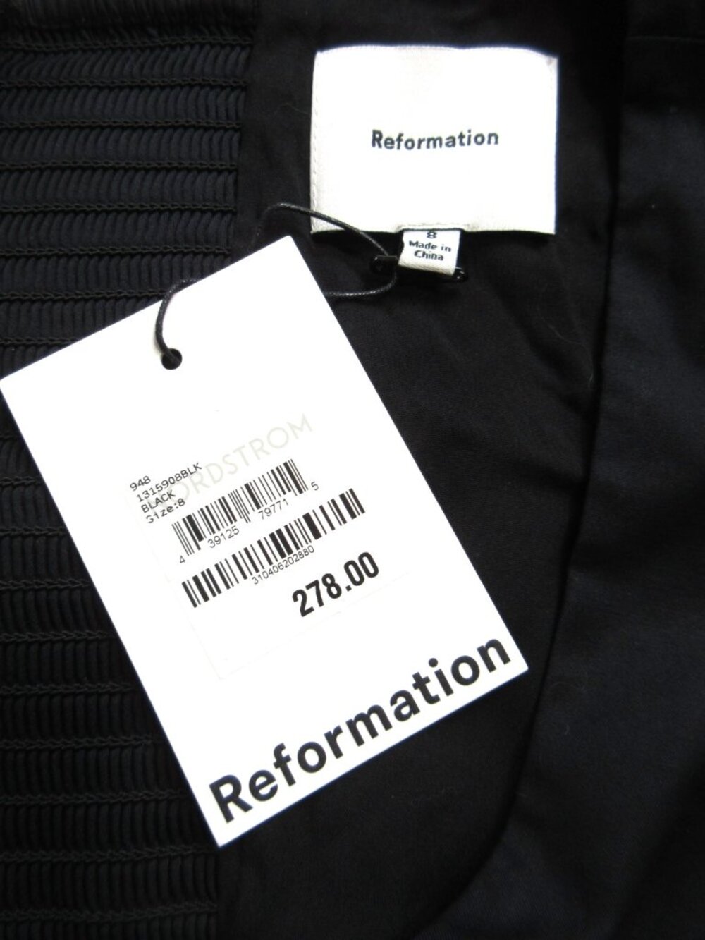 NWT Reformation Everlyn in Black Cotton Puff Sleeve Fit & Flare Midi Dress 8 - Picture 12 of 12